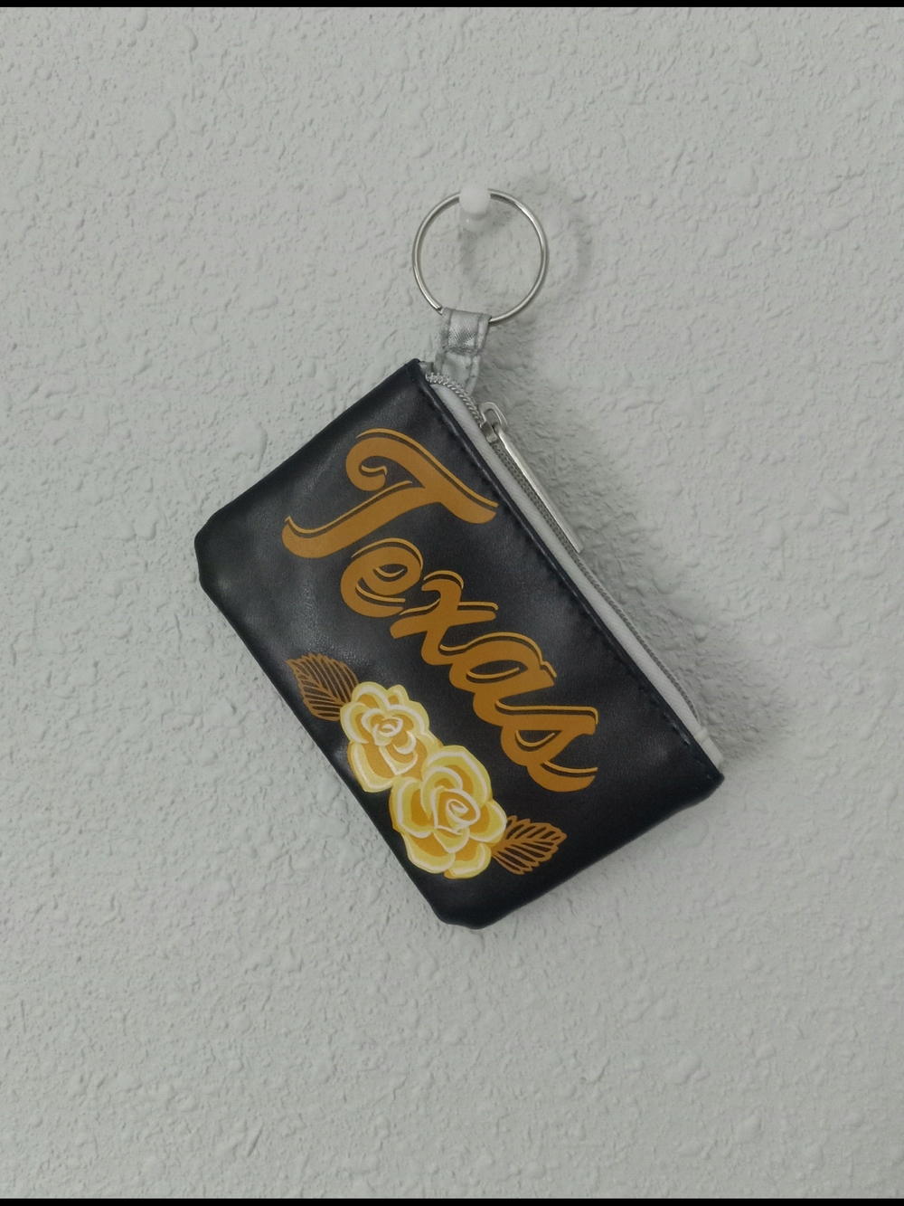 Texas Script Keychain Pouch in Black and Yellow
